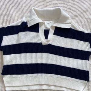 Abercrombie & Fitch Navy and White Striped Polo Knit Tank